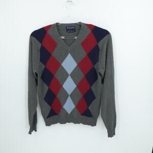 Austin Reed Sweater Mens Medium‎ Gray Silk Cashmere Harlequin Preppy Academia